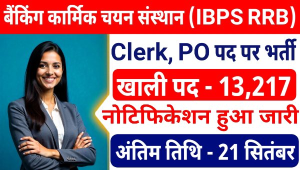 IBPS RRB Clerk Vacancy 2025 : कार्यालय सहायक समेत 13,217 पदों पर भर्ती (1 से 21 सितम्बर तक)