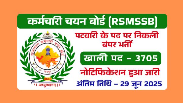 RSMSSB Patwari Vacancy 2025: पटवारी के 3705 पदों पर निकाली बंपर भर्तियां, 23 जून से आवेदन शुरू