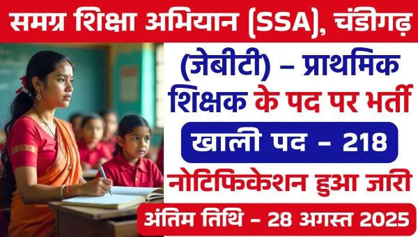 Chandigarh SSA JBT Vacancy 2025: प्राइमरी टीचर के 218 पदों पर बंपर वैकेंसी - जाने योग्यता, आवेदन प्रक्रिया